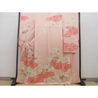 平和屋川間店■豪華振袖　手描き　絞り　刺繍　雲取り流水草花文　銀彩　逸品　n-gh3593(振袖)