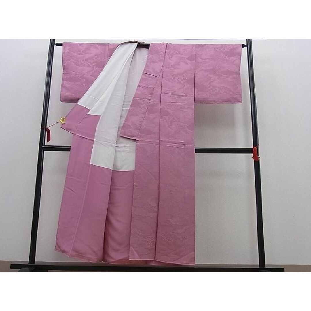 平和屋野田店□上質な色無地 雲重ね吉祥青海波地紋 紅梅色 逸品 n ...
