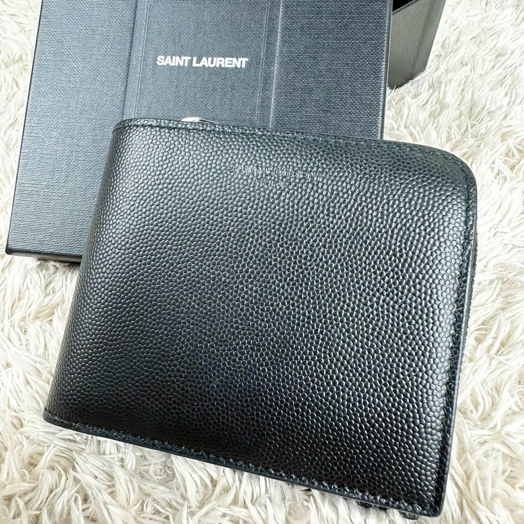 【美品】サンローラン ブラック 二つ折り財布 レザー ユニセックス | フリマアプリ ラクマ