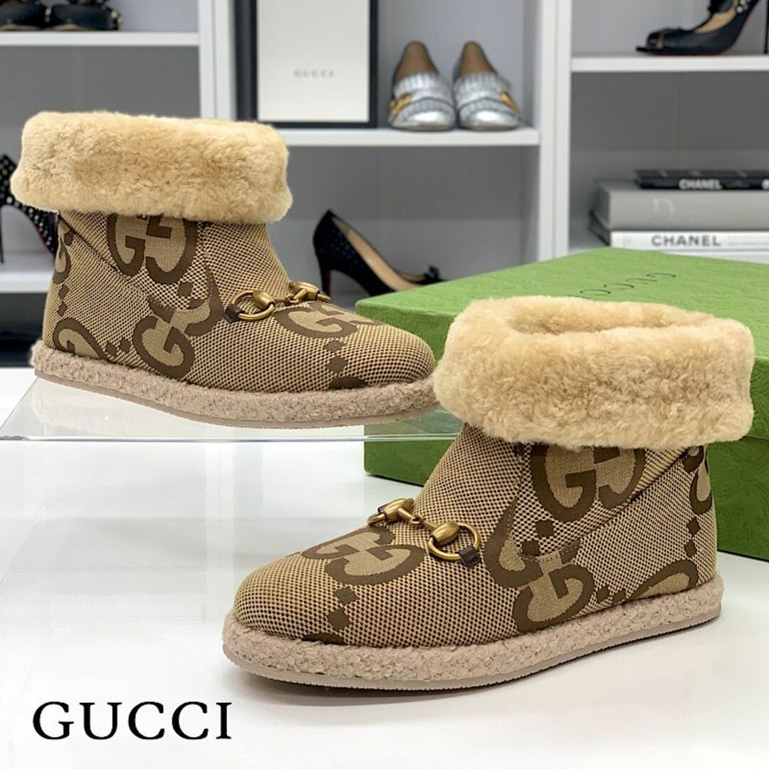 Gucci(グッチ)の6411 未使用 グッチ ファブリック ホースビット GG柄 ムートンブーツ レディースの靴/シューズ(ブーツ)の商品写真