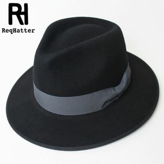 新品 ReqHatter ミドルブリム 2トーン フェルト中折ハット ブラック(ハット)