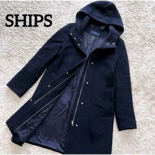 SHIPS - シップス モッズコート 黒 36 ラビットファー付き ボア