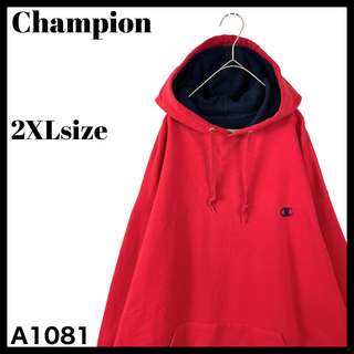 チャンピオン(Champion)のUSA古着 チャンピオン 赤×黒 スウェットパーカー ビッグサイズ 2XL(パーカー)