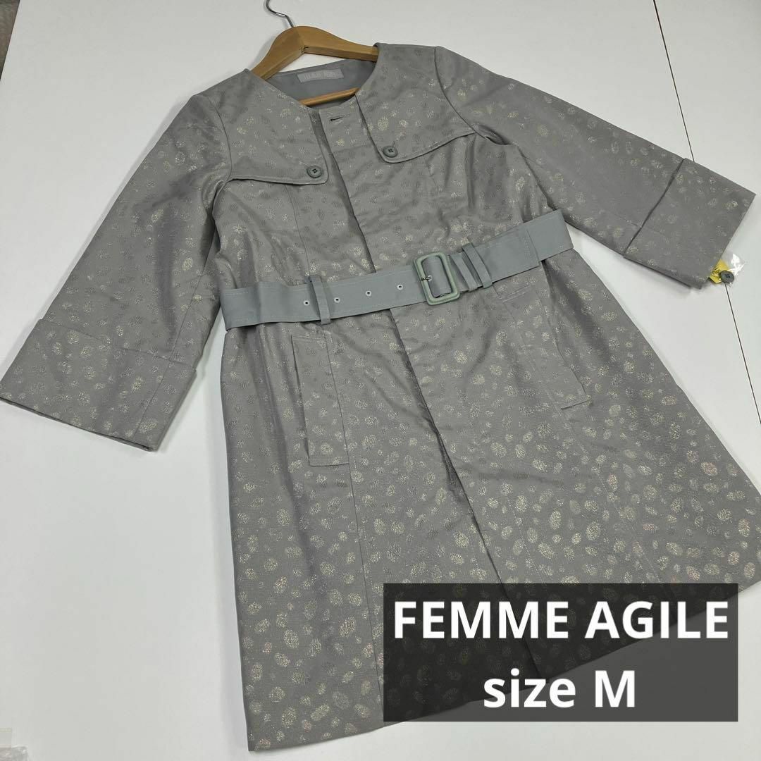 FEMME AGILE ファムアジル コート　総柄　ノーカラー　ジャケット | フリマアプリ ラクマ
