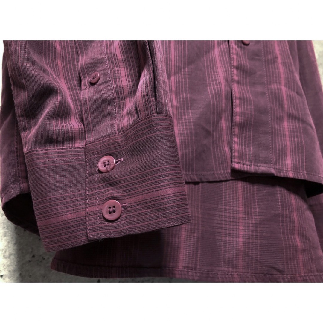 XL ワインレッド 紫 チェック柄 ビッグシルエットシャツ 長袖 古着 メンズ メンズのトップス(シャツ)の商品写真