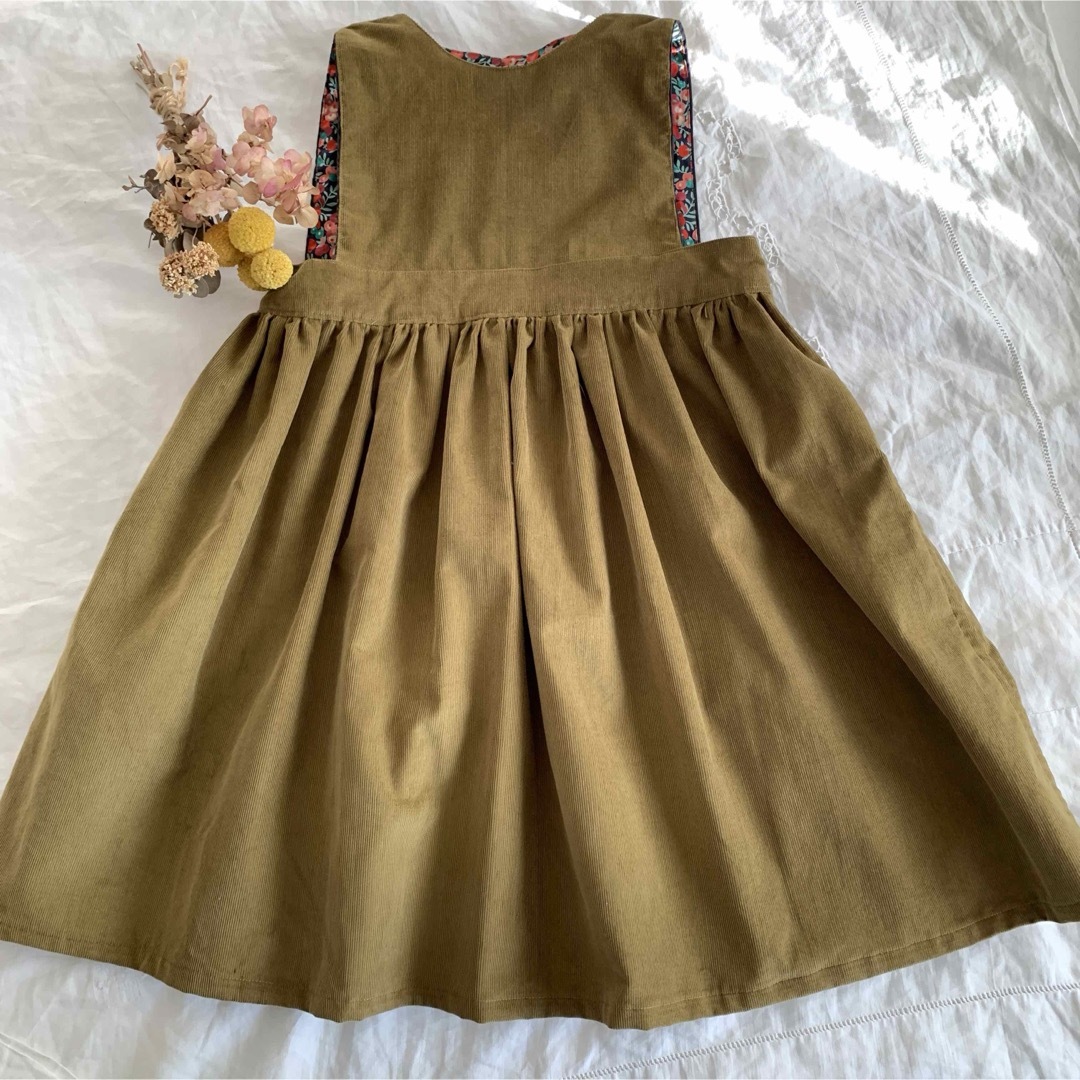  100 フレンチコーデュロイ  リバティハンドメイド   キッズ/ベビー/マタニティのキッズ服女の子用(90cm~)(ワンピース)の商品写真