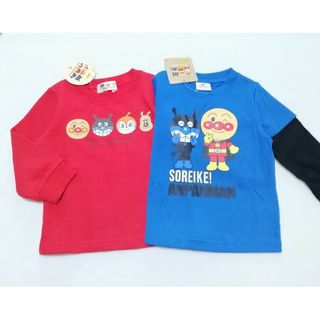 アンパンマン(アンパンマン)の新品　95cm 　アンパンマン　長袖Tシャツと長袖トレーナー2枚セット　青×赤(Tシャツ/カットソー)