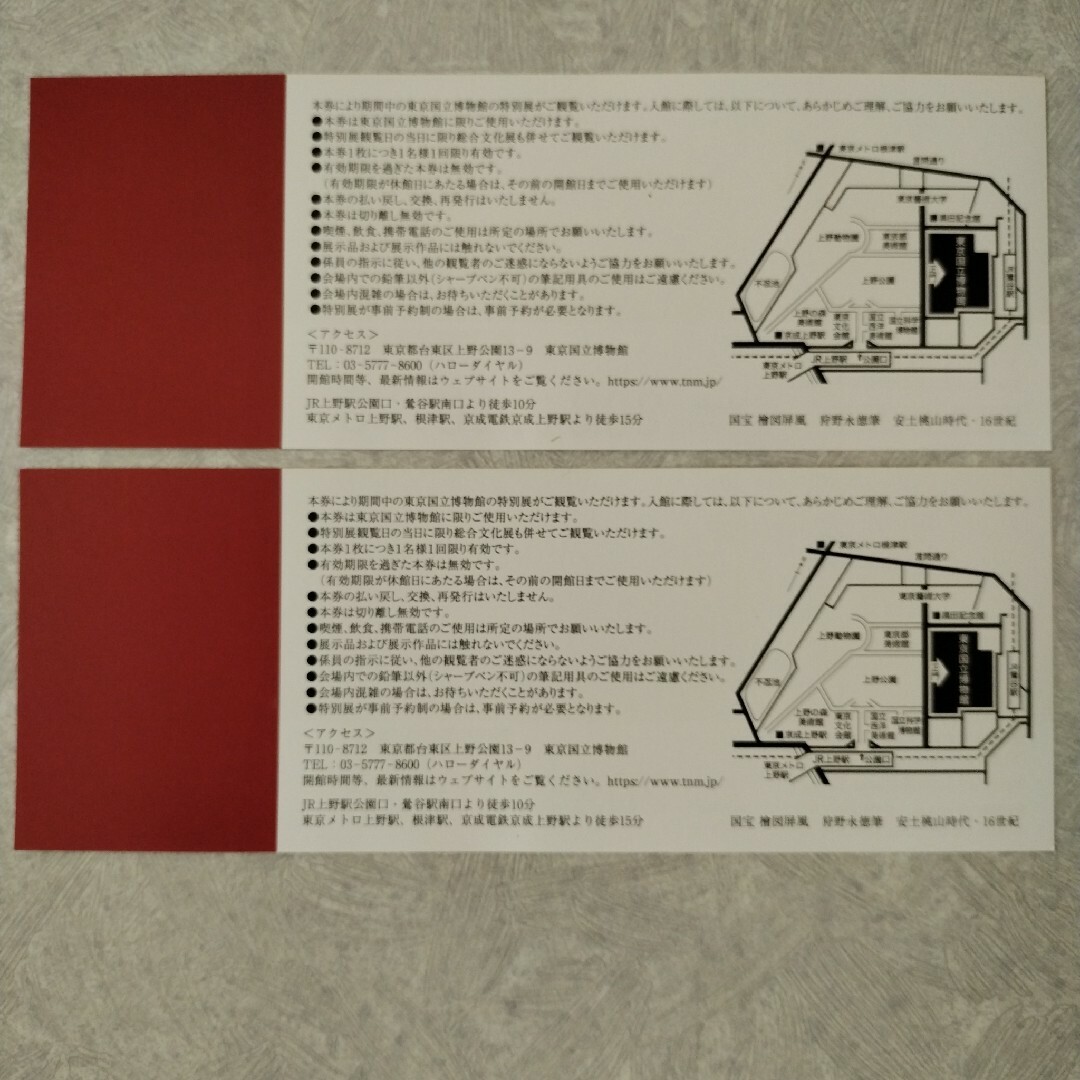 【ペア２枚組】東京国立博物館  特別展観賞券  2024.10.25まで チケットの施設利用券(美術館/博物館)の商品写真