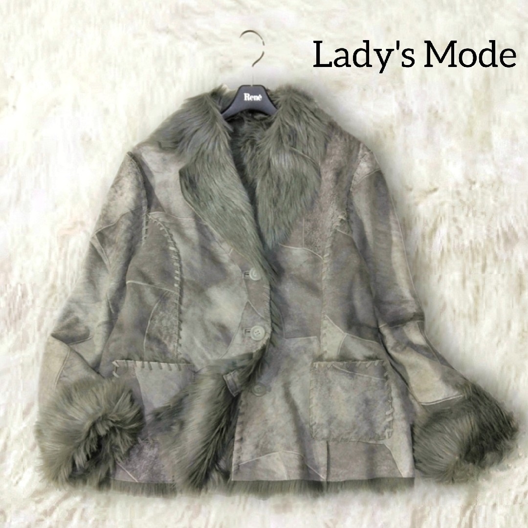 Lady's Mode ✿ フェイクムートン ファー コート グレー M 個性的