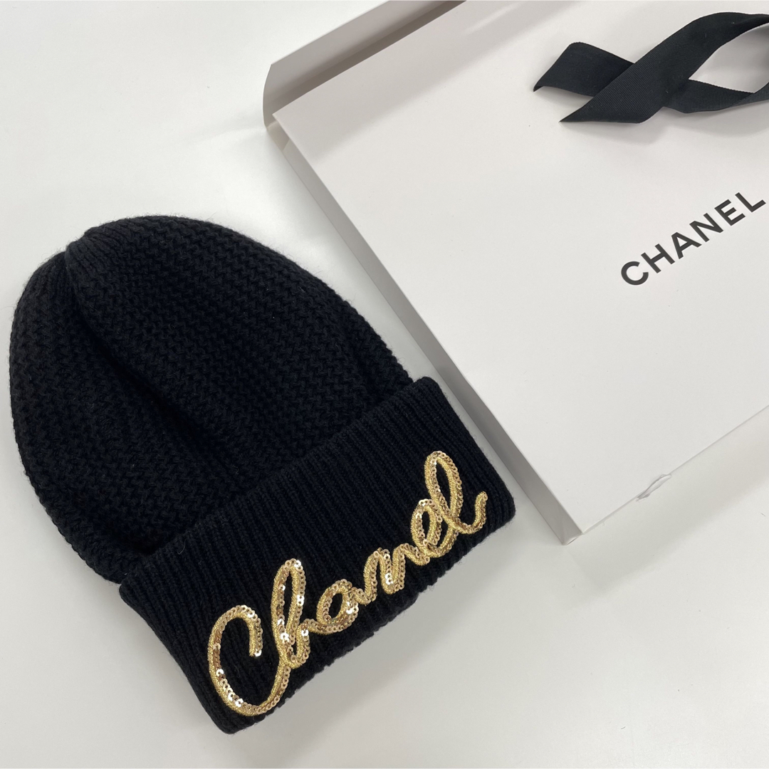 CHANEL カシミヤ ♡22AW スパンコール ニット帽 新品未使用 キャップ-