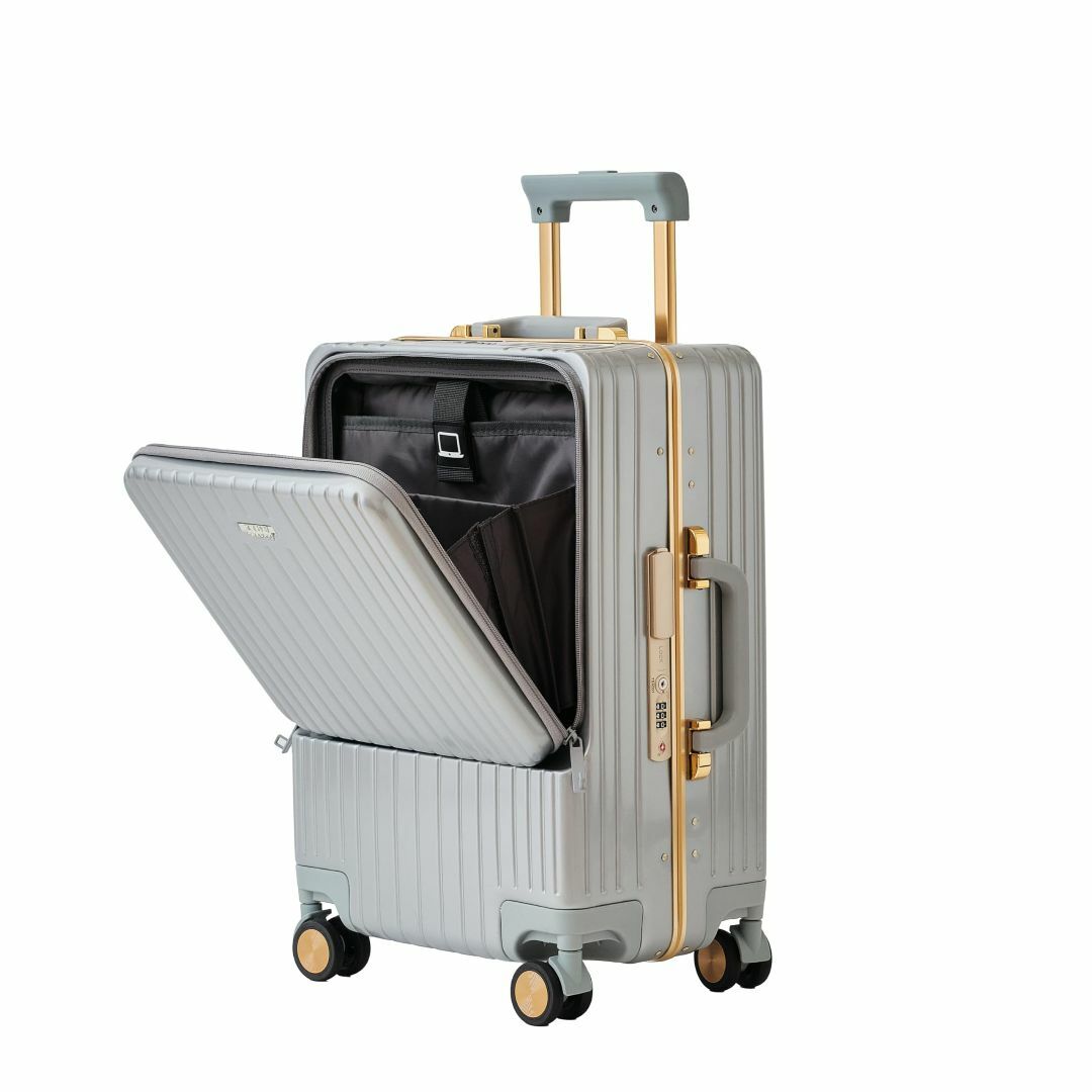 [リオ] スーツケース フロントオープン 機内持込 アルミフレーム キャリーケー