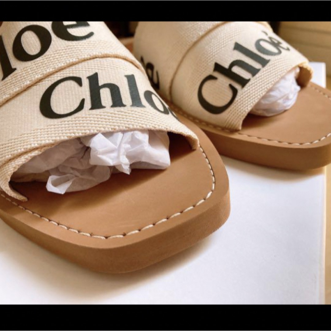 美品 Chloeフラットサンダル 白 24.5