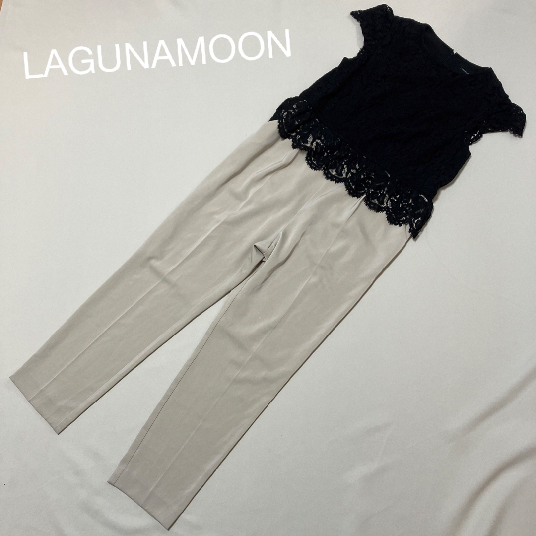 LagunaMoon(ラグナムーン)のLAGUNAMOON パンツドレス オールインワン　レース　ブラックベージュM レディースのフォーマル/ドレス(その他ドレス)の商品写真