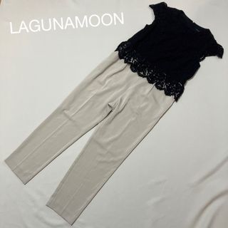 ラグナムーン(LagunaMoon)のLAGUNAMOON パンツドレス オールインワン　レース　ブラックベージュM(その他ドレス)