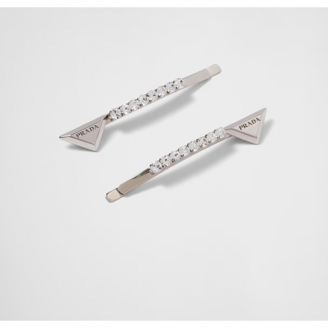 新品 PRADA プラダ ヘアクリップ ヘアピン クリスタル シルバー