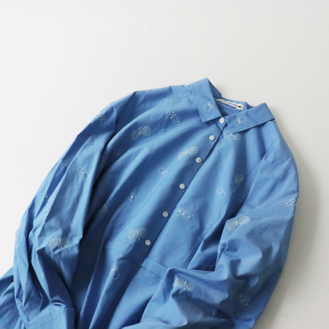 極美品 2023SS ミナペルホネン mina perhonen choucho 刺繍 シャツワンピース 40/ブルー ドレス  ちょうちょ【2400013594653】 | フリマアプリ ラクマ
