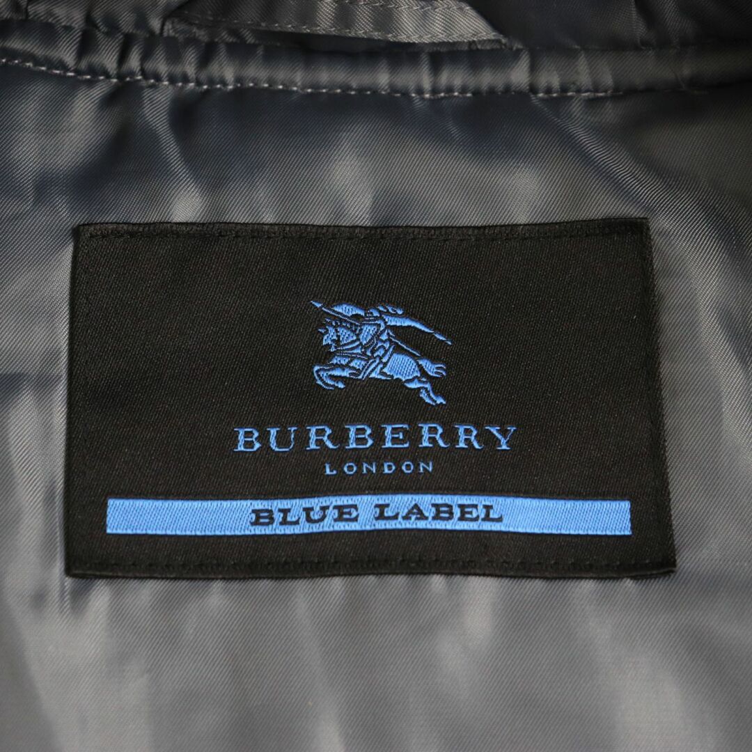 美品◆BURBERRY BLUE LABEL バーバリー ブルーレーベル チェック柄 コヨーテファー付き 中綿コート グレー M メンズ 正規品