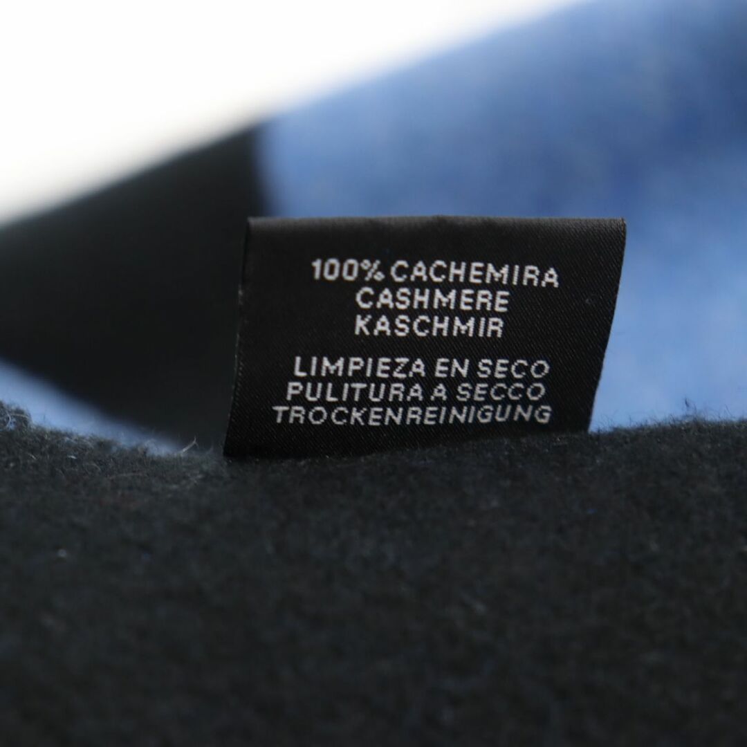 極美品◆HERMES エルメス カシミヤ100％ バイカラー フリンジ付き マフラー/ストール ブルー×ブラック イギリス製 メンズ r03-st30301-242