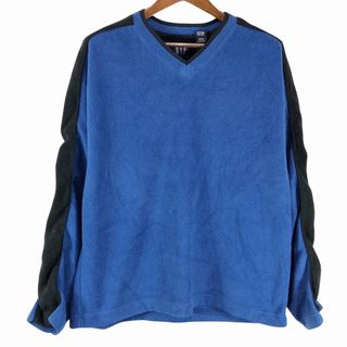 ギャップ(GAP)のGAP ギャップ フリース スウェット Vネック ライン系 ラグラン ブルー (メンズ L) 中古 古着 O9972(スウェット)