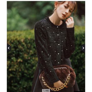 JUSGLITTY - JUSGLITTY 襟グリ刺繍Vブラウス ストライプの通販 by か