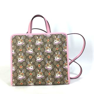 グッチ(Gucci)のグッチ GUCCI チルドレンズ 630542 ラビット ヒグチユウコ うさぎ 2WAY ショルダーバッグ カバン 斜め掛け ハンドバッグ GGスプリームキャンバス ベージュ/ピンク 未使用(ハンドバッグ)