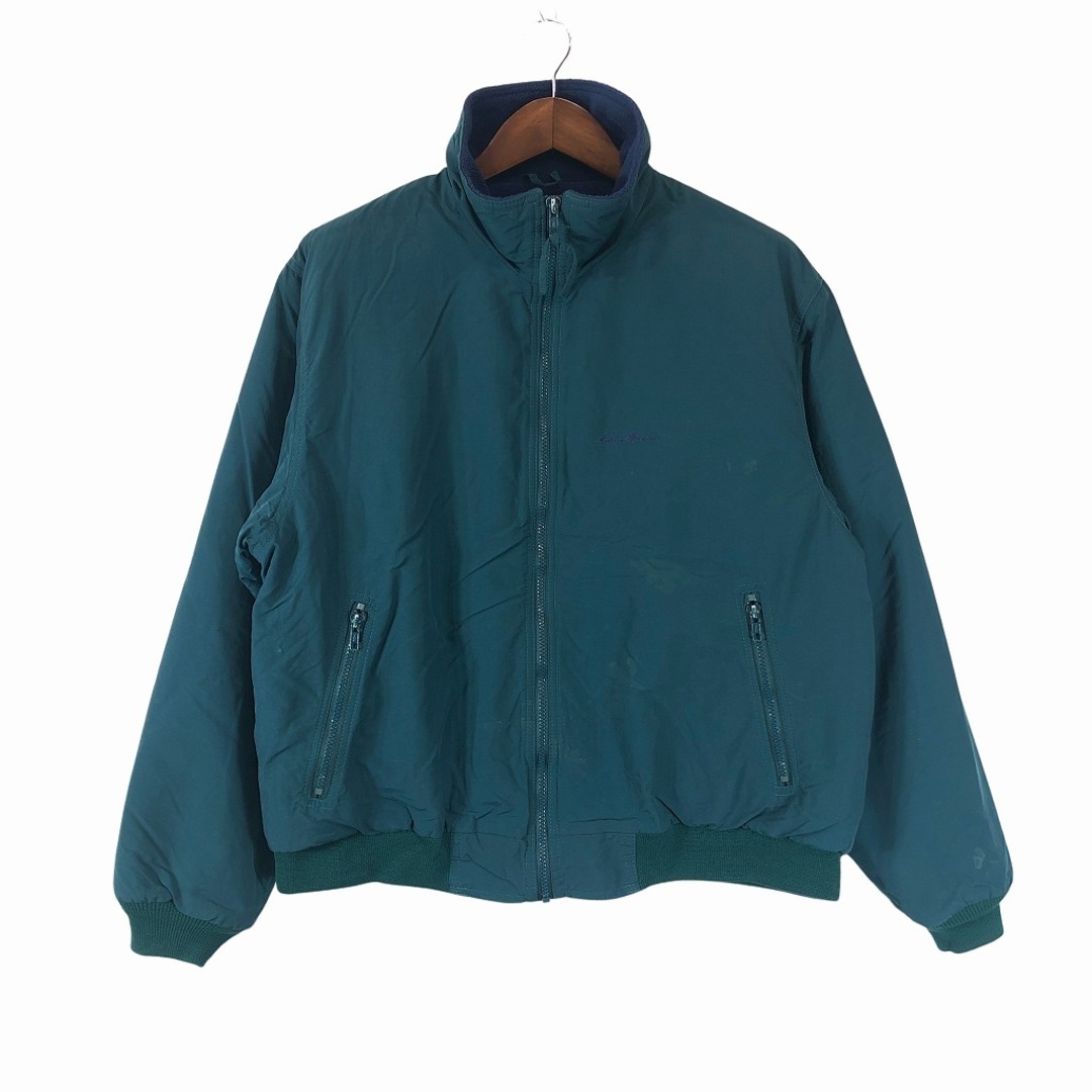 80年代 Eddie Bauer エディーバウアー ナイロン ジャケット アウトドア キャンプ アウター ダークグリーン (メンズ L)   P0108約66cm袖丈