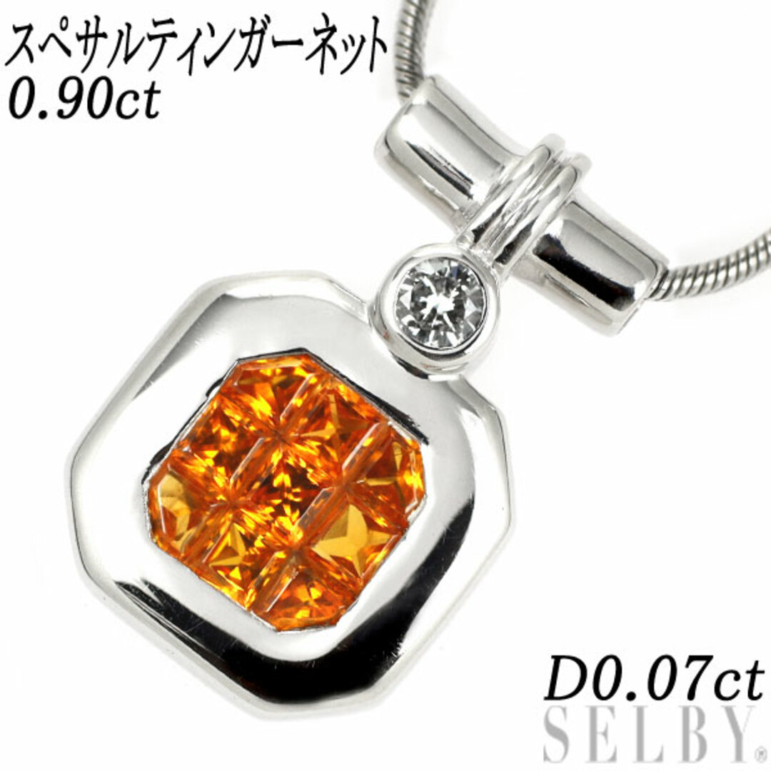 ネックレスPt スぺサルティンガーネット ダイヤモンド ペンダントネックレス 0.90ct D0.07ct ミステリーセッティング