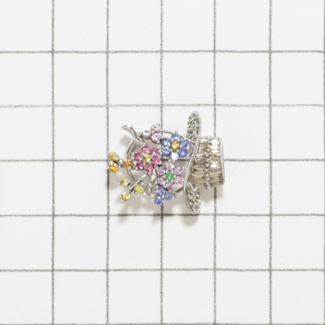 K18WG マルチカラーサファイア グリーンガーネット ダイヤ ペンダントトップ 0.57ct G0.01ct D0.40ct フラワーアクセサリー