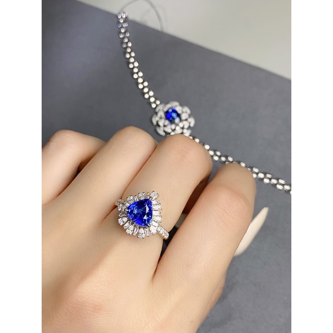 天然 ブルーサファイア ダイヤ リング2.01ct k18 ¥ダイヤモンド