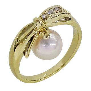 ミキモト(MIKIMOTO)のミキモト MIKIMOTO リング レディース ブランド 指輪 K18YG リボン パール ダイヤモンド イエローゴールド 約9号 ジュエリー 磨き済み  【中古】(リング(指輪))