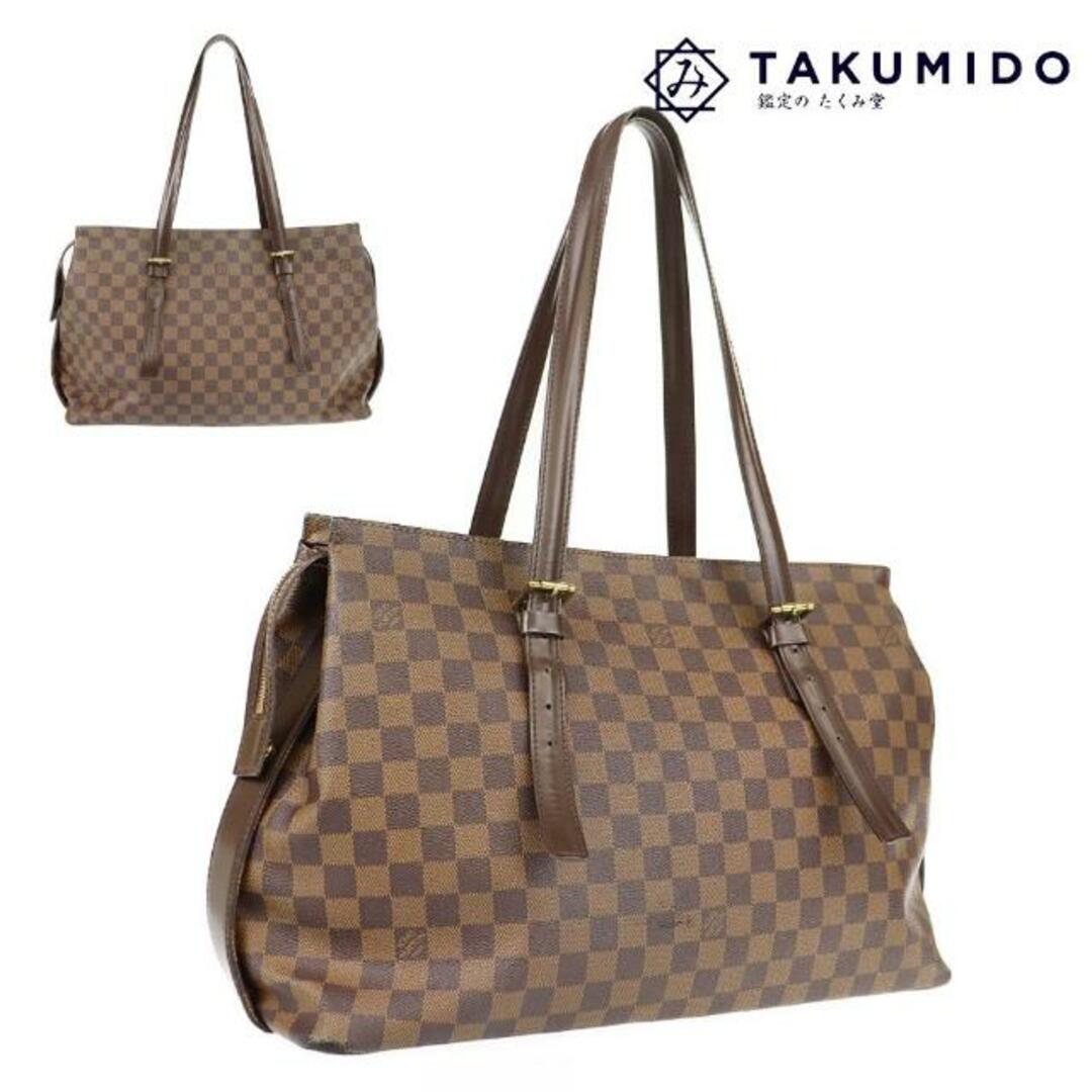 ルイヴィトン トートバッグ チェルシー N51119  ダミエ エベヌ ブラウン LOUIS VUITTON  | シンプル バック 鞄 ブランド ビトン ショルダーバッグ 茶 レディース 革 Bランク