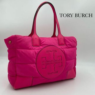 トリーバーチ(Tory Burch)の良品✨トリーバーチ　パッファー　トートバッグ　エラ　デカロゴ　ピンク(トートバッグ)