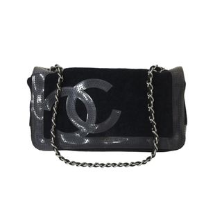 シャネル(CHANEL)のCHANEL シャネル チェーンショルダーバッグ ココマーク 12番台 2008年 パイル ラバー ブラック クリア シルバー 美品 中古 56727(ハンドバッグ)