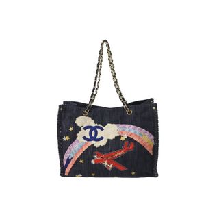 シャネル(CHANEL)のCHANEL シャネル トートバッグ チェーン 夜間飛行 10番台 マルチカラー デニム A31932 ゴールド金具 美品 中古 56742(トートバッグ)