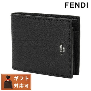 【未使用級】FENDI ロゴ型押し コンパクト 折り畳み財布 ブラック 箱付き