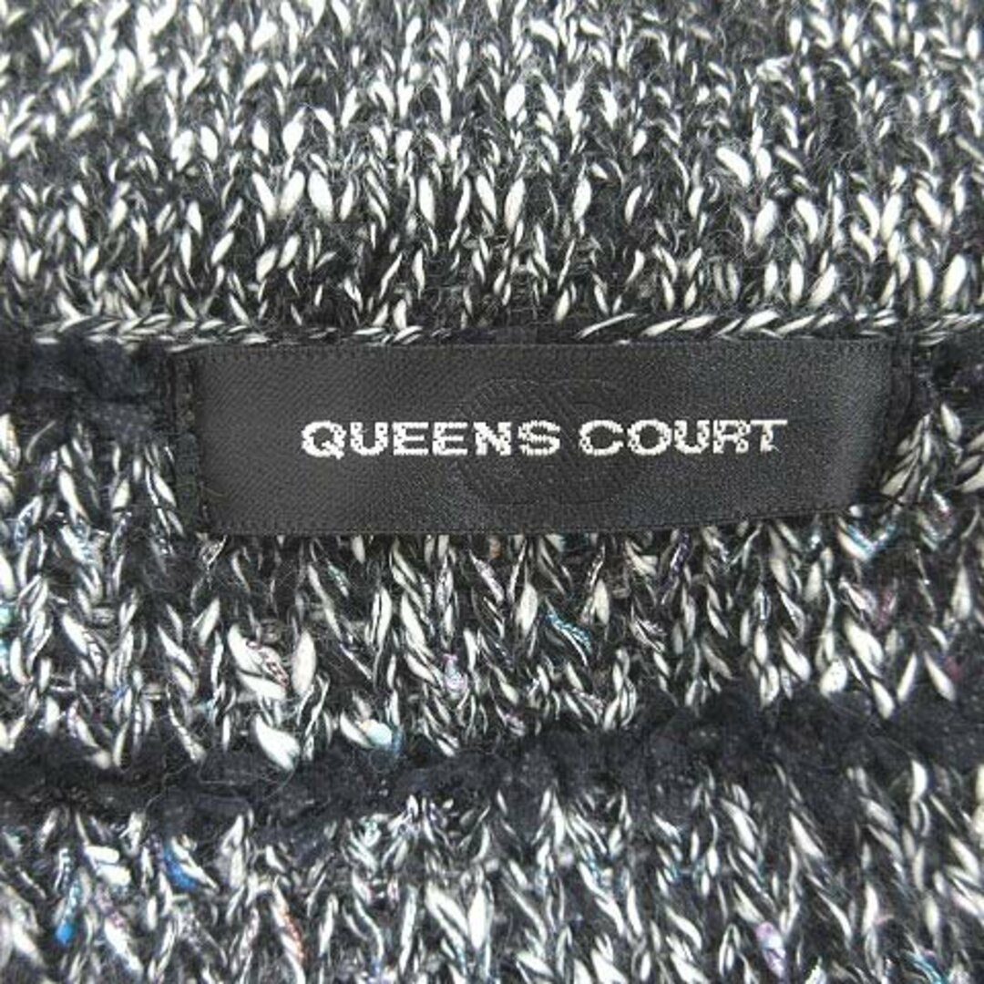 QUEENS COURT(クイーンズコート)のクイーンズコート ニットカーディガン 長袖 ボーダー フリンジ 2 黒 レディースのトップス(カーディガン)の商品写真