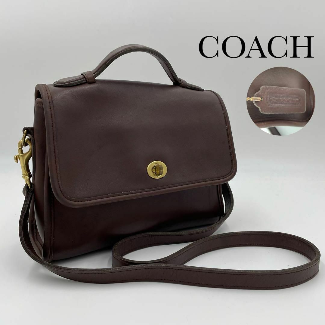 COACH オールドコーチ 2WAYショルダーバッグ ターンロック レザー 茶色