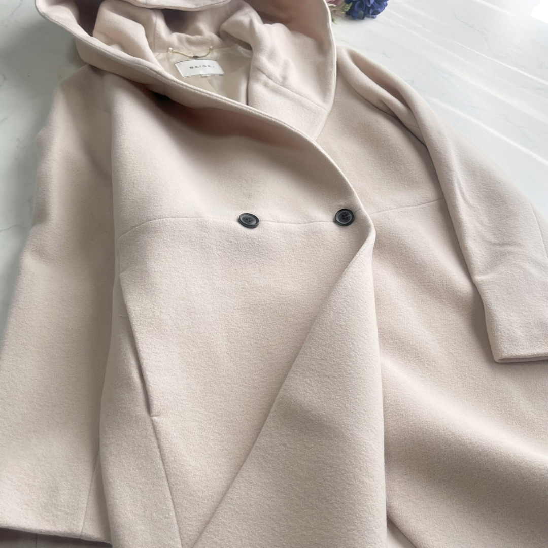 【美品】BEIGE, ベイジ アンゴラ混 フードコート　サイズ0