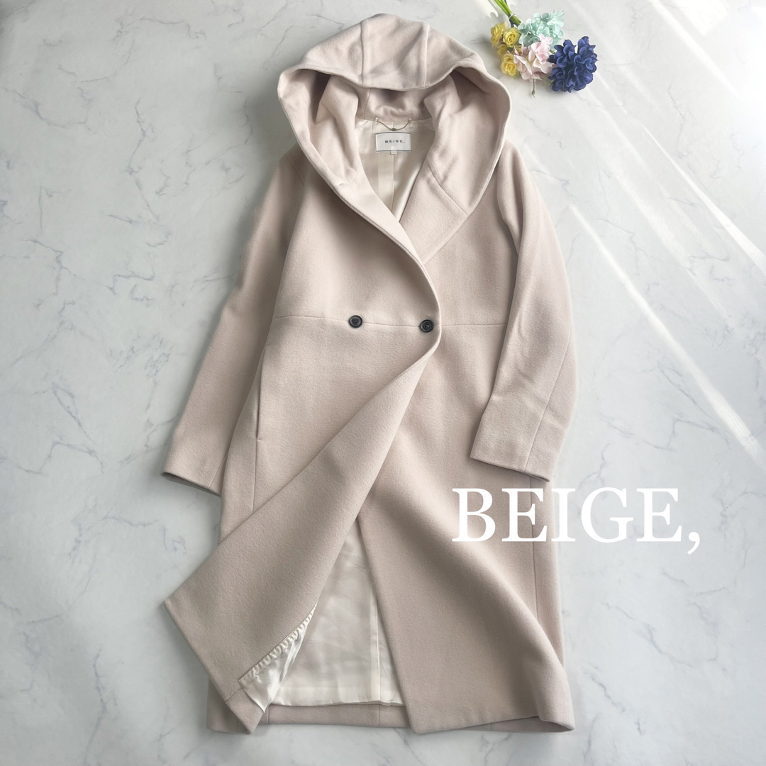 BEIGE,(ベイジ)のBEIGE, アンゴラ混 ラムウールフードロングコート レディースのジャケット/アウター(ロングコート)の商品写真