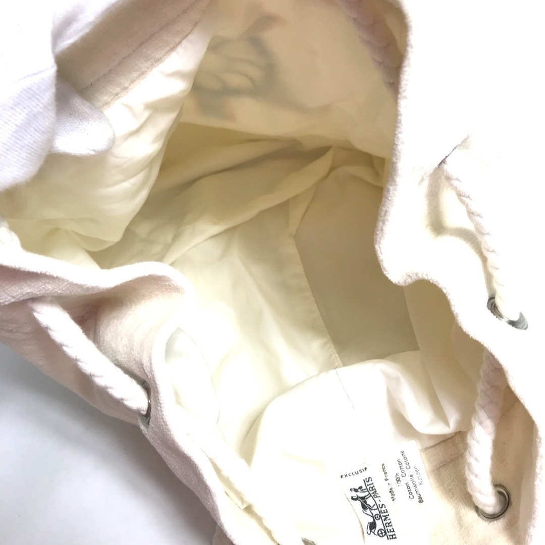 エルメス HERMES 巾着 マリン柄 パイル カバン ショルダーバッグ コットン ホワイト