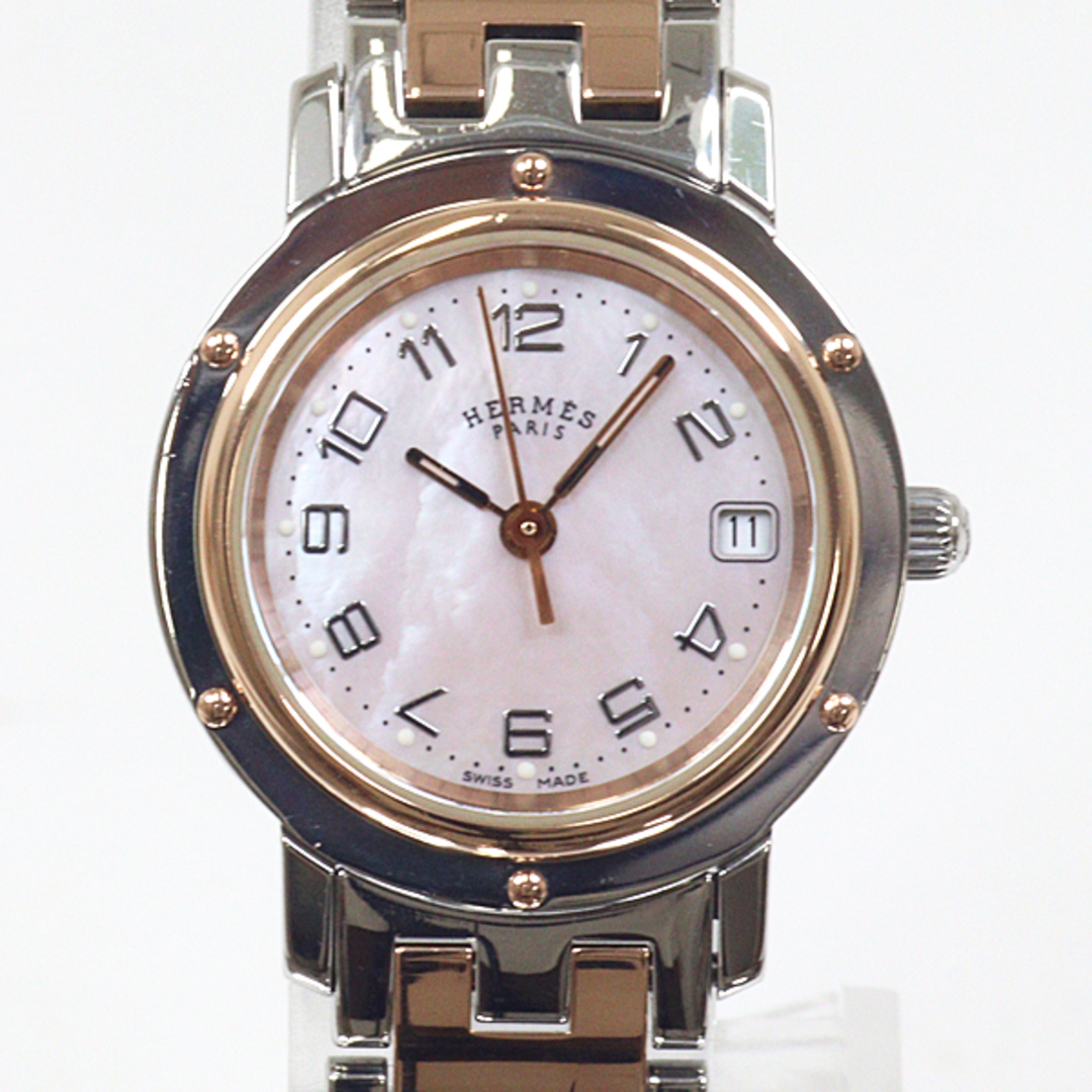HERMES エルメス レディース腕時計 クリッパー ナクレ CL4.221 ピンクシェル文字盤 クォーツ 仕上げ済