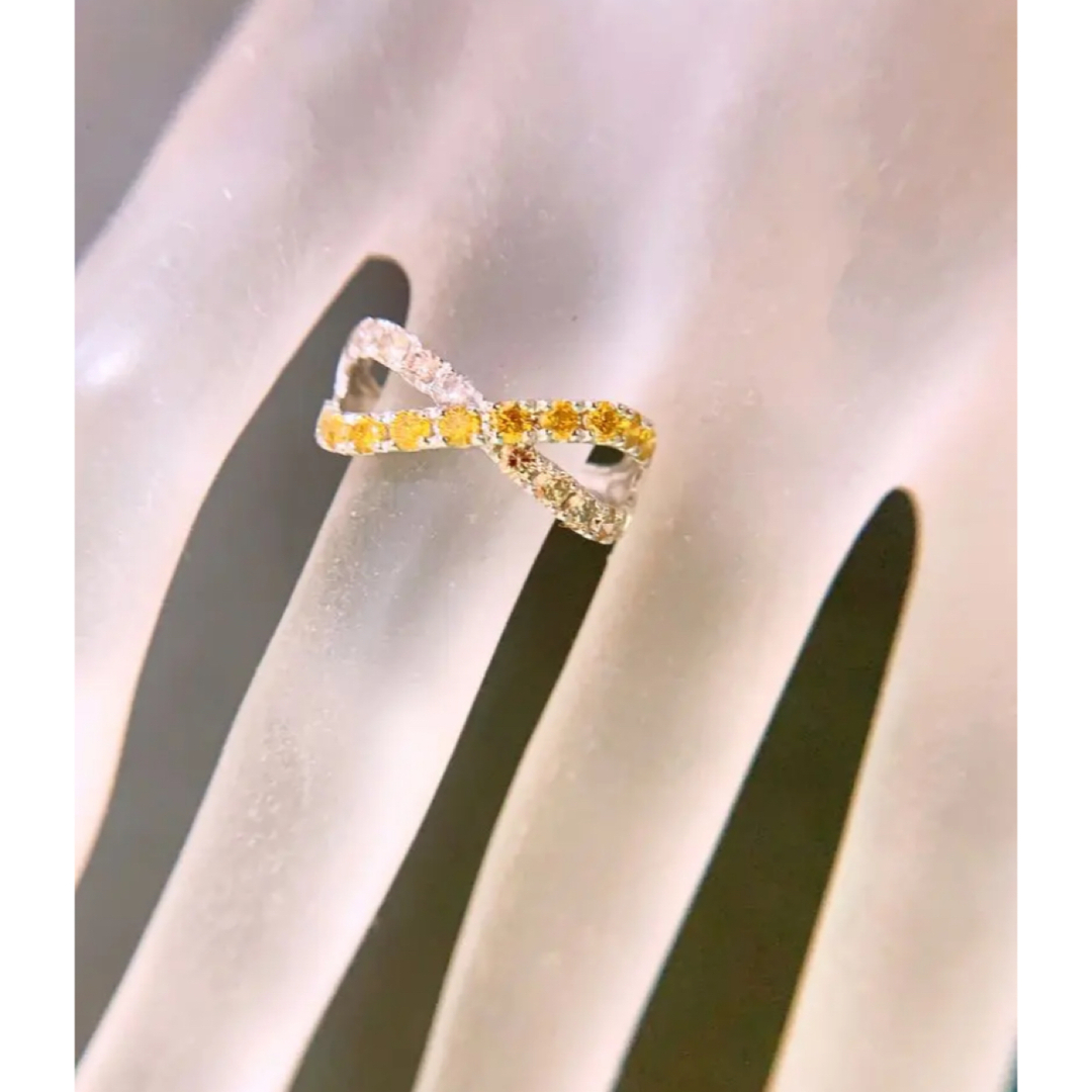 美品❗️イエローダイヤモンド✨D1.00CT✨k18リボンダイヤモンドリング