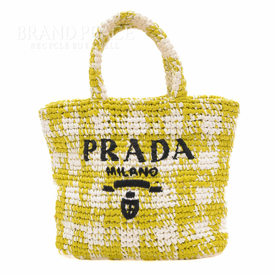 PRADA - プラダ ラフィア トートバッグ かごバッグ ストロー ホワイト