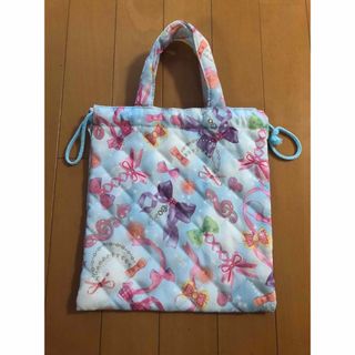 美品☆ キッズバック、可愛いリボン柄、巾着袋、女の子(バッグ/レッスンバッグ)