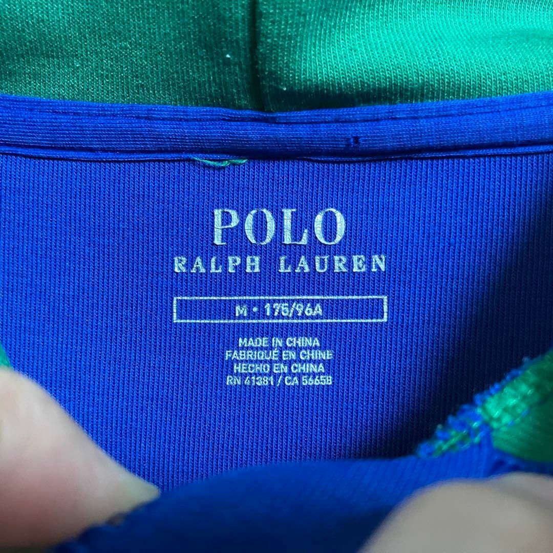 POLO RALPH LAUREN(ポロラルフローレン)の☆希少☆ポロラルフローレン ✈︎フードパーカー　ブルー×グリーン　二重編み　刺繍 メンズのトップス(パーカー)の商品写真