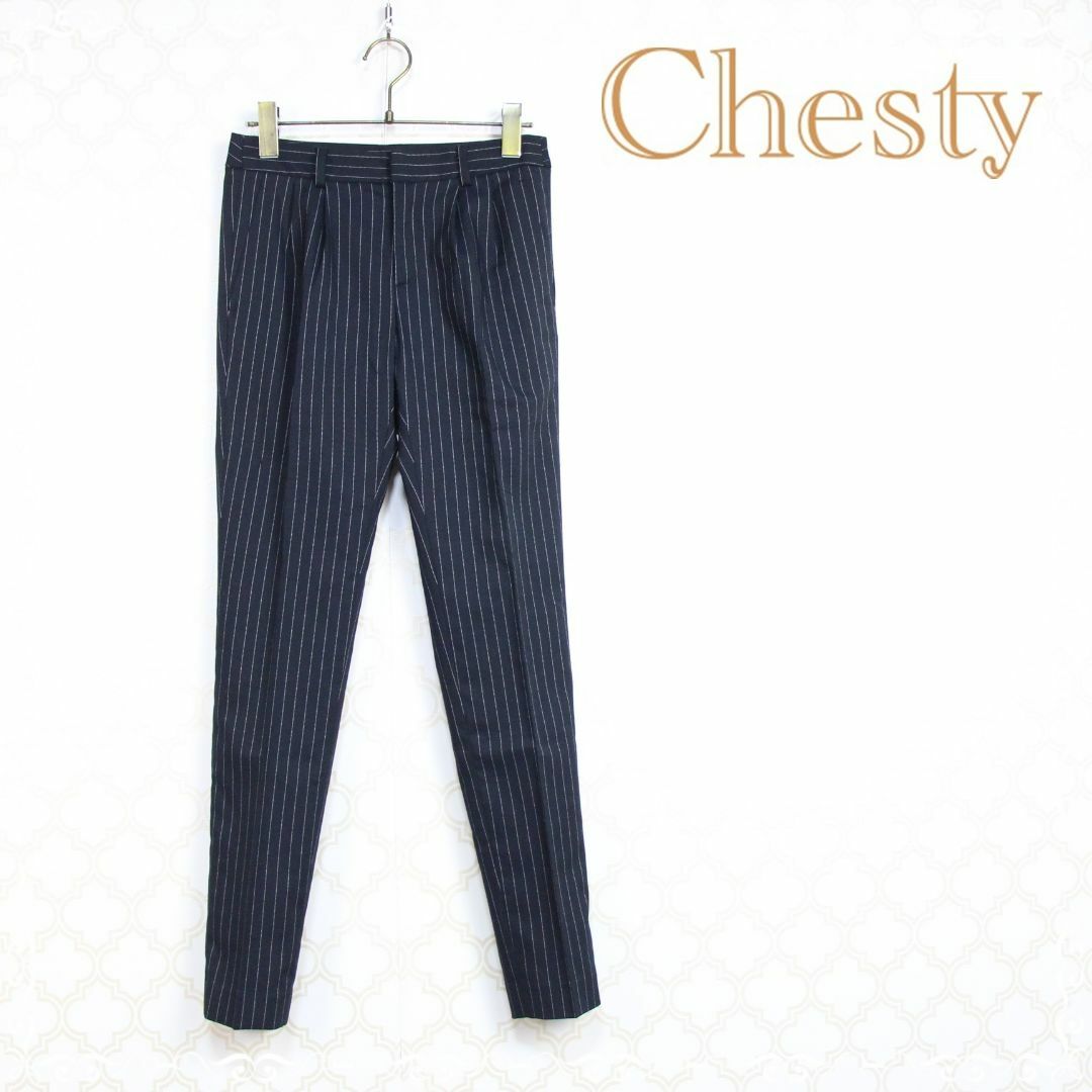 Chesty(チェスティ)のチェスティ　ストライプ　パンツ　テーパード　紺　白　0　S レディースのパンツ(カジュアルパンツ)の商品写真