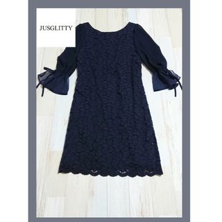 ジャスグリッティー(JUSGLITTY)の1【美品】JUSGLITTY 総レース 紺色ひざ丈ワンピース(ひざ丈ワンピース)