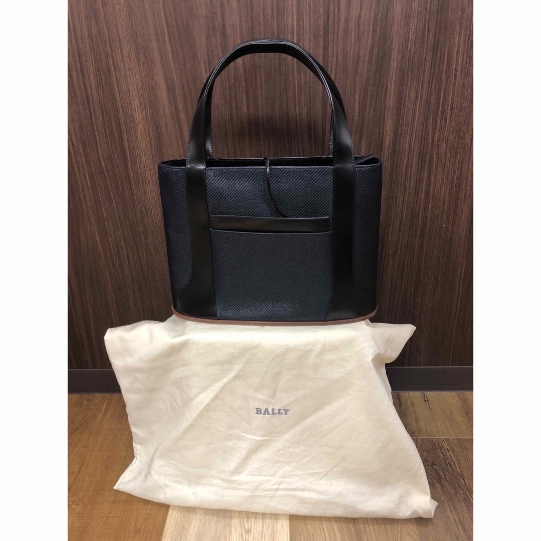 ????BALLY  キャンバス×レザー　ウッド筒状　トートバッグ