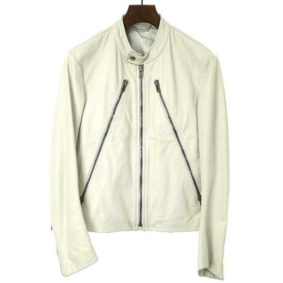 Maison Martin Margiela(マルタンマルジェラ)のMaison Martin Margiela14 メゾンマルタンマルジェラ14 08SS 5-ZIP 八の字 レザーライダーズジャケット アイボリー 44 メンズのジャケット/アウター(レザージャケット)の商品写真