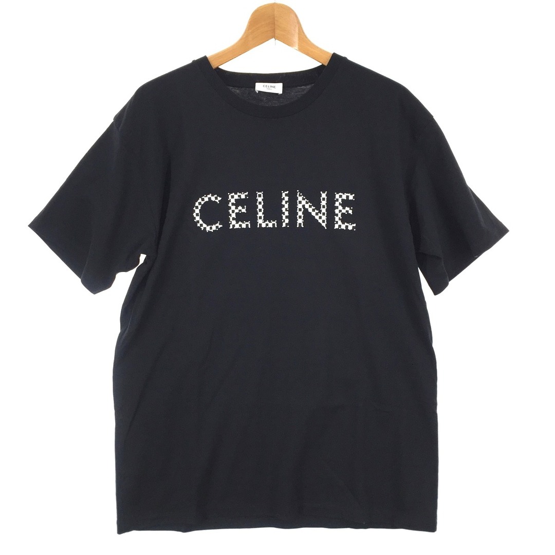 メンズ$$ CELINE セリーヌ チェッカースタッズロゴ メンズ半袖Tシャツ  SIZE M 2X800501F ブラック